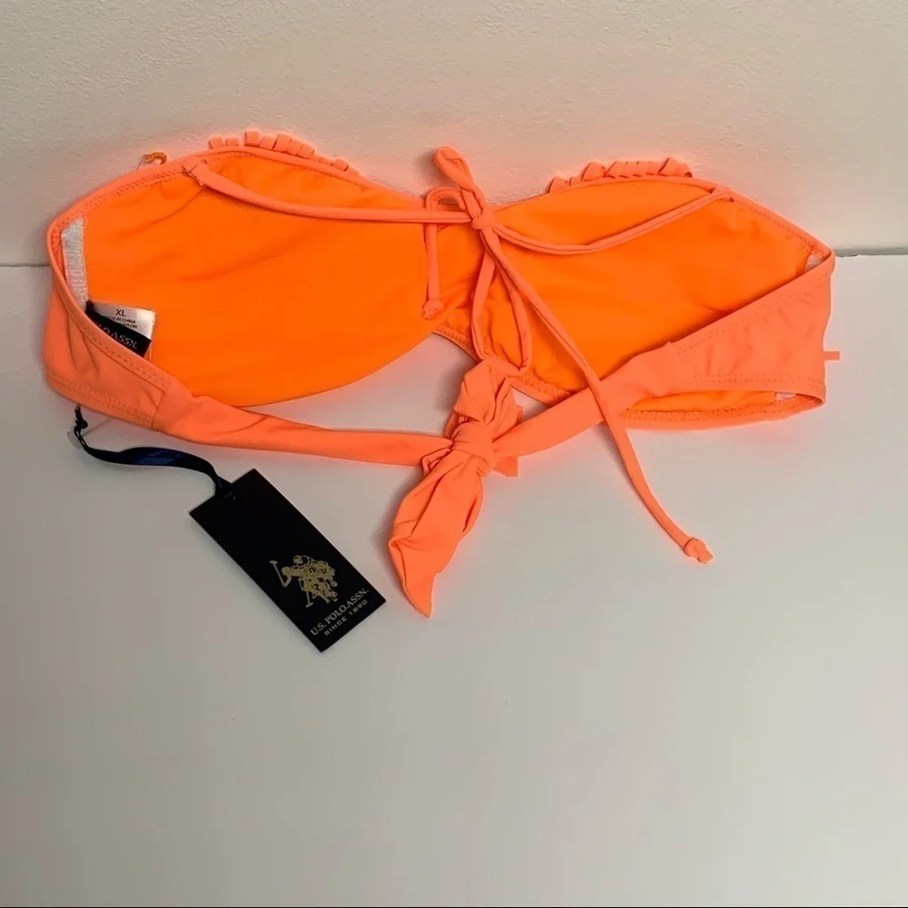 U.S. Polo Assn.  Women's Size XL  Orange Fringe Bandeau Swim Top NEW NWT